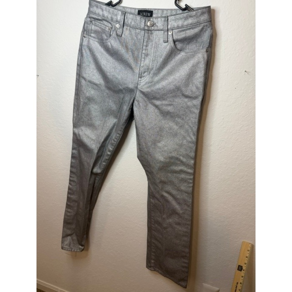 J.Crew Collection Metallic Silver Coated Straight Leg Jeans Size 27 Shiny Denim